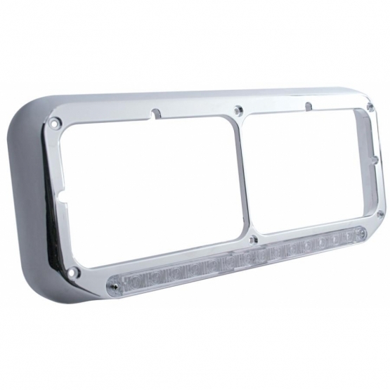 14 LED Dual Headlight Bezel - Amber LED/Clear Lens - Texas Chrome Shop